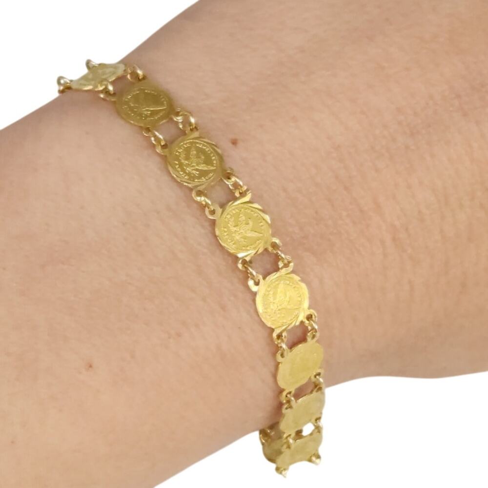 18k Yellow Gold Vintage Coin link Bracelet 7"